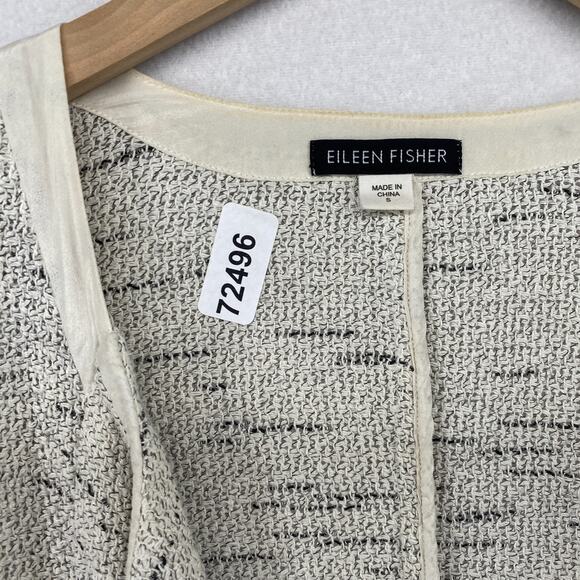 EILEEN FISHER Jacket S Tweed Blazer Cardigan Draped Open Front Off White - Picture 14 of 14